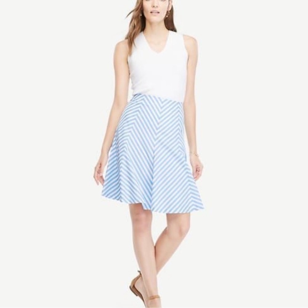 Ann Taylor A-Line Lined Blue and White Skirt NWT
